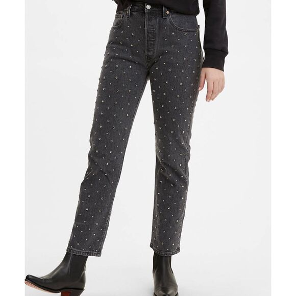 Levi's 501 Original Studded Front Straight Jeans in Black Wash, Size 27 NWOT - Picture 1 of 15